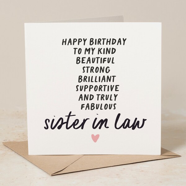 Sister-In-Law Birthday Card, Sister In Law Birthday Poem Card, Amazing Sister In Law Gift, Birthday Card For Sister In Law, Special Sister