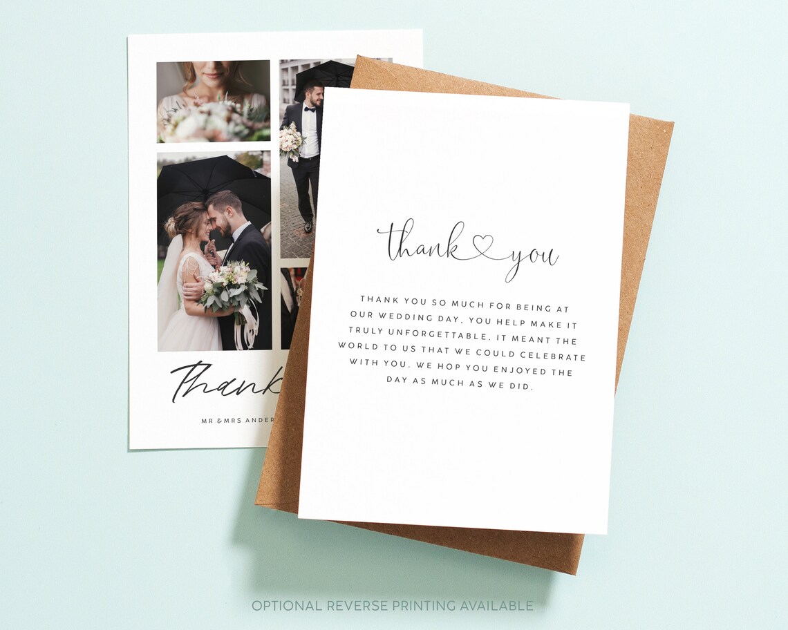 Wedding Thank You Card With Photo Personalised Wedding Thank | Etsy UK