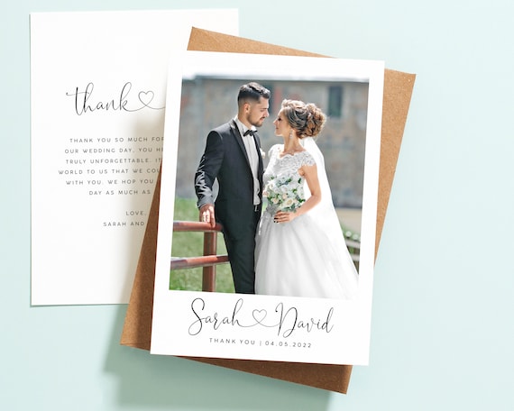Double Sided Wedding Thank You Card With Photo Personalised Etsy