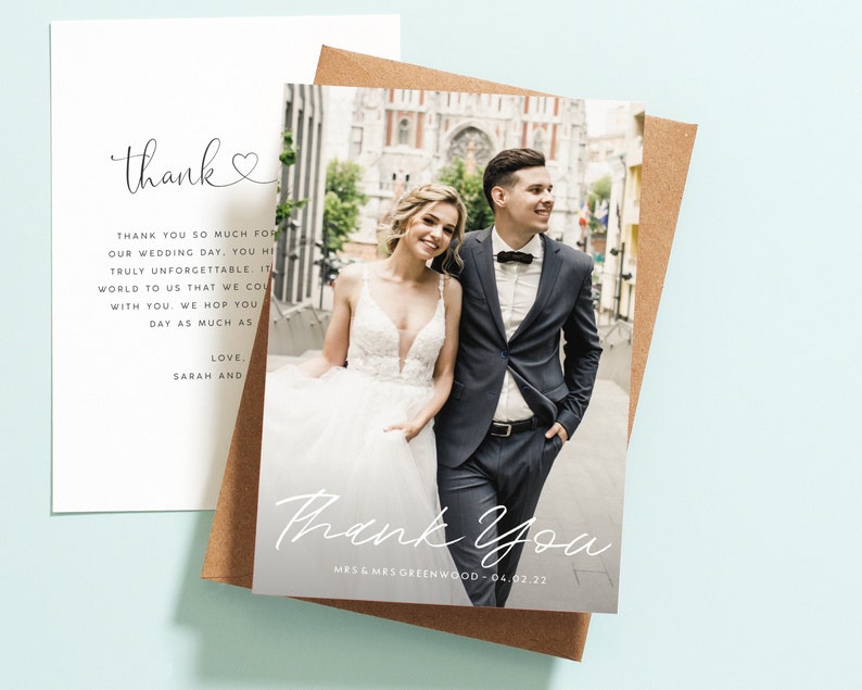 Double Sided Wedding Thank You Card with Photo, Personalised Wedding Thank You Cards, Wedding Thank You Postcard with Envelopes Rustic 085 image 1