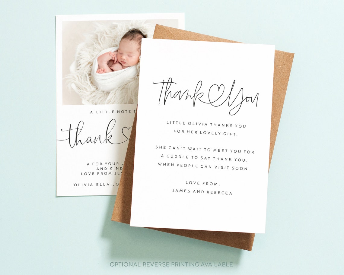 Personalised New Baby Thank You Cards With Photo Birthday Etsy