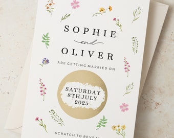 Save the Date Cards with Envelopes, Wildflower Save the Date Wedding Announcement, Floral Save the Dates, Save the Date Scratch Card