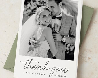 Wedding Photo Thank You Cards, Thank You Cards Wedding, Wedding Thank You, Simple Thank You Wedding Card, Folded Wedding Card With Photo