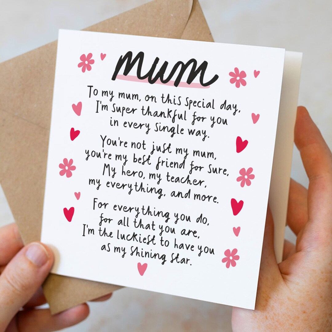 Mothers Day Poem Card, Mothers Day Card From Daughter, Poem Mother's ...