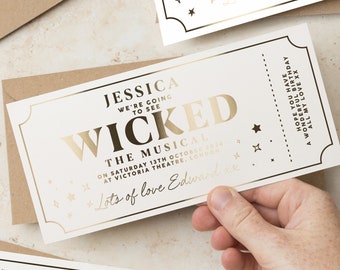 Gold Foil Theatre Ticket, Personalised Gift Ticket Keepsake, Show Ticket, Gig Concert Ticket, Surprise Gift Ticket, Musical Theatre Voucher