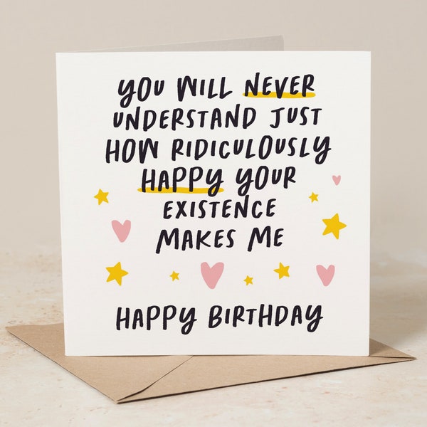 Boyfriend Birthday Card, Husband Birthday Card, You Make Me Ridiculously Happy Birthday Card, Girlfriend Birthday Card, Wife Birthday Card