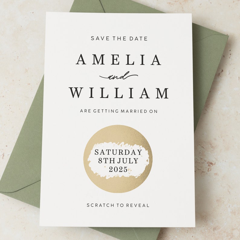 Save the Date Cards, Minimal Save the Dates with Envelopes, Modern Save the Date Scratch Card Reveal Date, Scratch Wedding Announcement image 2
