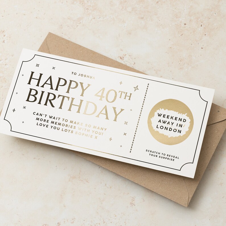 Personalised Gold Foil Scratch Gift Voucher, Birthday Scratch Reveal Ticket, Surprise Birthday Scratch Card for 18th, 21st, 30th, 40th, 50th image 2