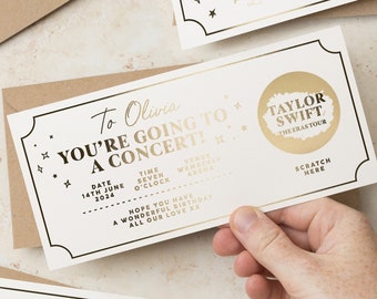 Personalised Scratch Off Surprise Event Ticket, Gold Foil Concert Ticket, Scratch Reveal Gig Ticket, Surprise Scratch Card Gift Voucher