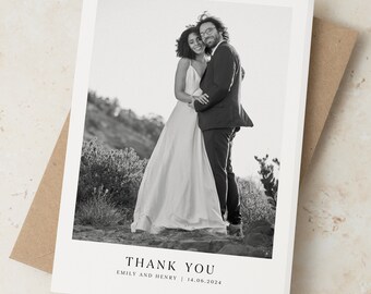 Minimalist Photo Thank You Wedding Cards, Simple Thank You Wedding Cards, Wedding Thank You Cards With Photo, Thank You With Envelopes