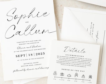 Elegant Script Wedding Invitations, Vellum Wedding Invitation Set, Personalised Wedding Invites, Modern Calligraphy Wedding Invitation Suite