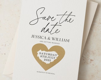 Simple Wedding Save the Date Cards with Envelopes, Scratch Card Save the Dates, Personalised Elegant Wedding Invitations with Scratch Reveal