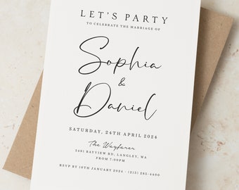 Simple Script Wedding Invitation, Wedding Evening Invitation, Stylish Wedding Invite, Elegant Calligraphy Invites, Wedding Party Invite #108