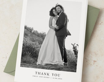 Wedding Thank You Cards with Photo, Folded Personalised Wedding Photo Thank You Cards with Envelopes, Thank You Card with Custom Photograph