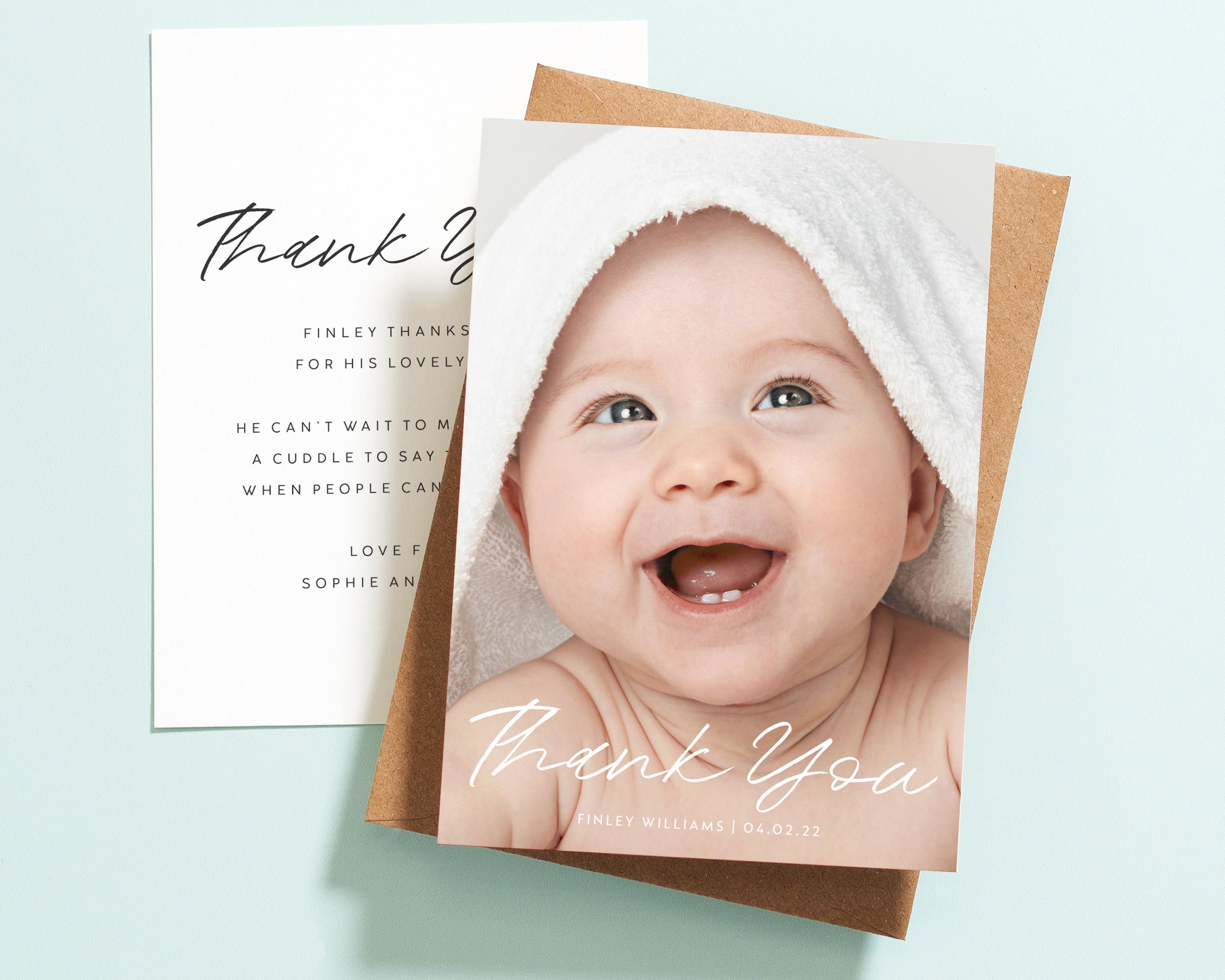 Simple Double Sided Baby Thank You Cards With Envelopes Etsy