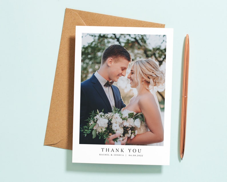 Simple Wedding Thank You Card With Photo, Thank You Wedding Cards, Thank You Card, Personalised Thank You Cards, Thank You Photo Card 085 image 1