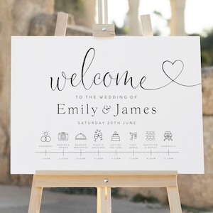 Simple Heart Wedding Welcome Sign, Wedding Order of the Day Sign, Wedding Order of Event Timeline, Personalised Wedding Day Itinerary Sign