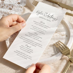 Modern Wedding Menu Cards, Elegant Heart Script Table Menus, Editable Dinner Menu For Wedding, Personalised Wedding Breakfast Menu, Bar Menu