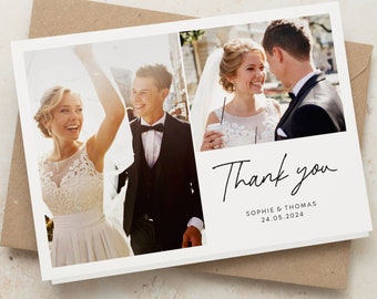 Wedding Thank You Card Template, Simple Folded Thank You Wedding Cards with Multiple Photos, Printed Wedding Thank Yous, Thank You Card Pack