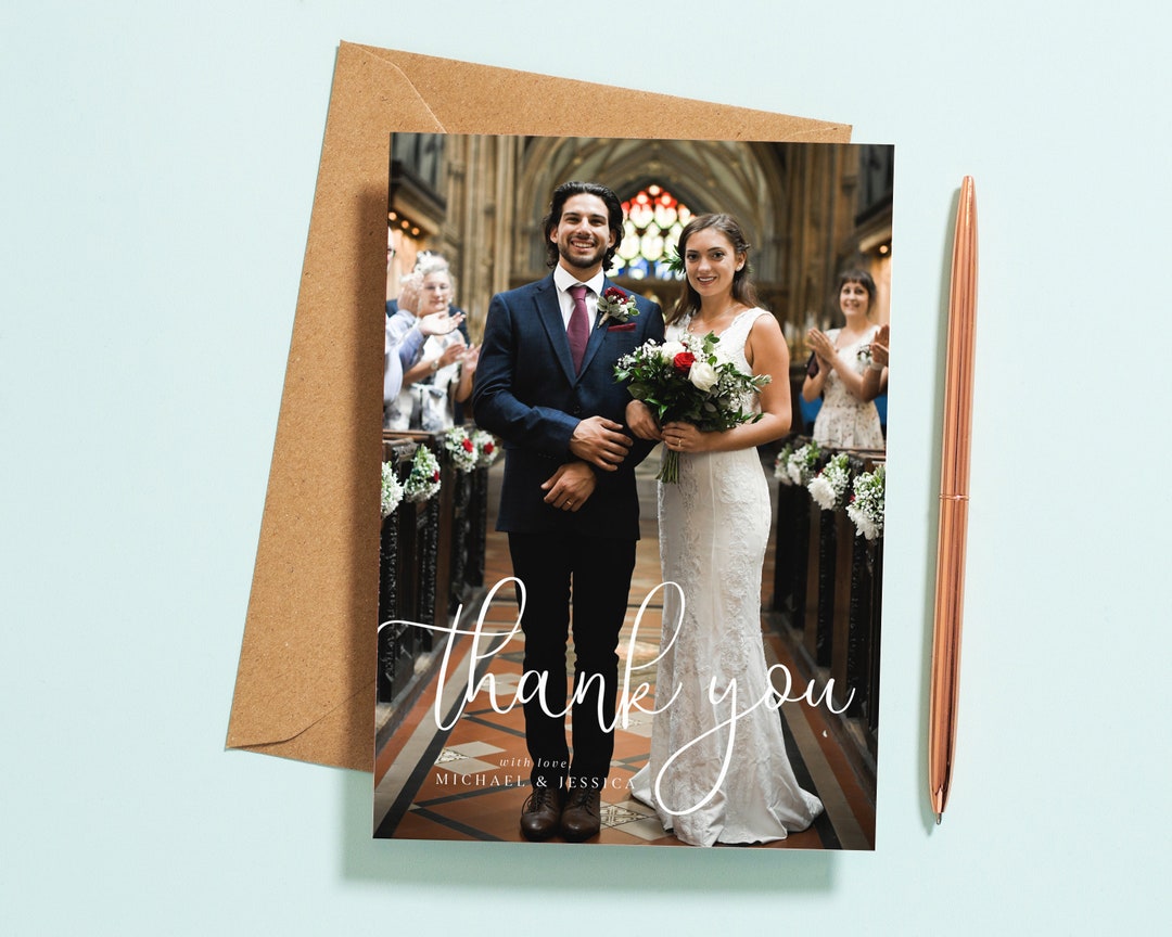 Wedding Thank You Card With Photo Thank You Wedding Cards Etsy UK