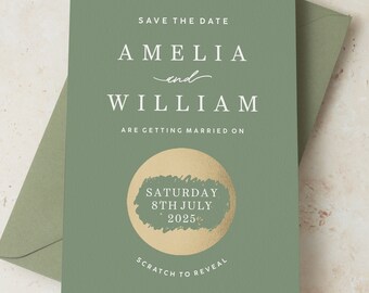 Save the Date Wedding Cards, Sage Green Wedding Save the Date Invitations, Personalised Green Save Our Date Cards with Envelopes Included