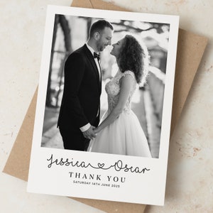 Cartes de remerciement de mariage, cartes de remerciement de mariage photo simples avec enveloppes, cartes de remerciement de mariage minimalistes avec photo personnalisée