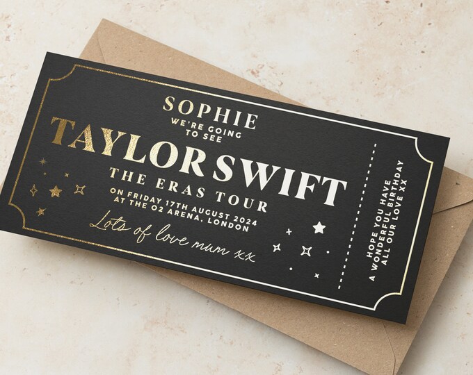 Personalised Birthday Event Ticket, Custom Birthday Gift Voucher, Gold Foil Event Ticket, Fake Personalised Ticket, Concert Ticket Keepsake