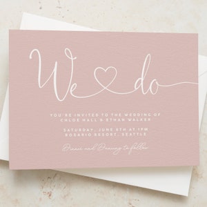 Pink Wedding Invitation, Personalised Script Wedding Invitations, Reception Invites in Blush, Dusty Pink Wedding Invite with Envelopes #108