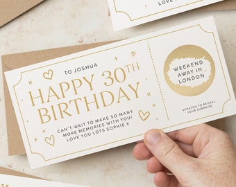 Personalised 30th Birthday Scratch Card Gift Voucher, Special Birthday Gold Scratch Card for Thirtieth, Scratch Reveal 30th Birthday Gift