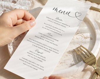 Personalised Wedding Menus with Guest Names, Elegant Heart Script Menus, Menu For Wedding, Wedding Reception Menu, Bar Menu, Wedding Dinner