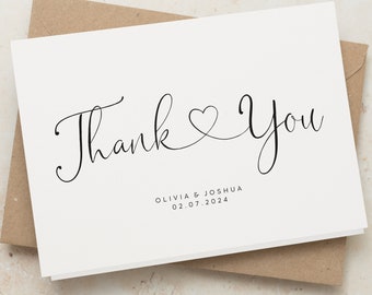 Wedding Thank You Cards Pack, Personalised Thank You Cards with Envelopes, Folded Thank You Card, Wedding Favour Cards, Wedding Thank Yous