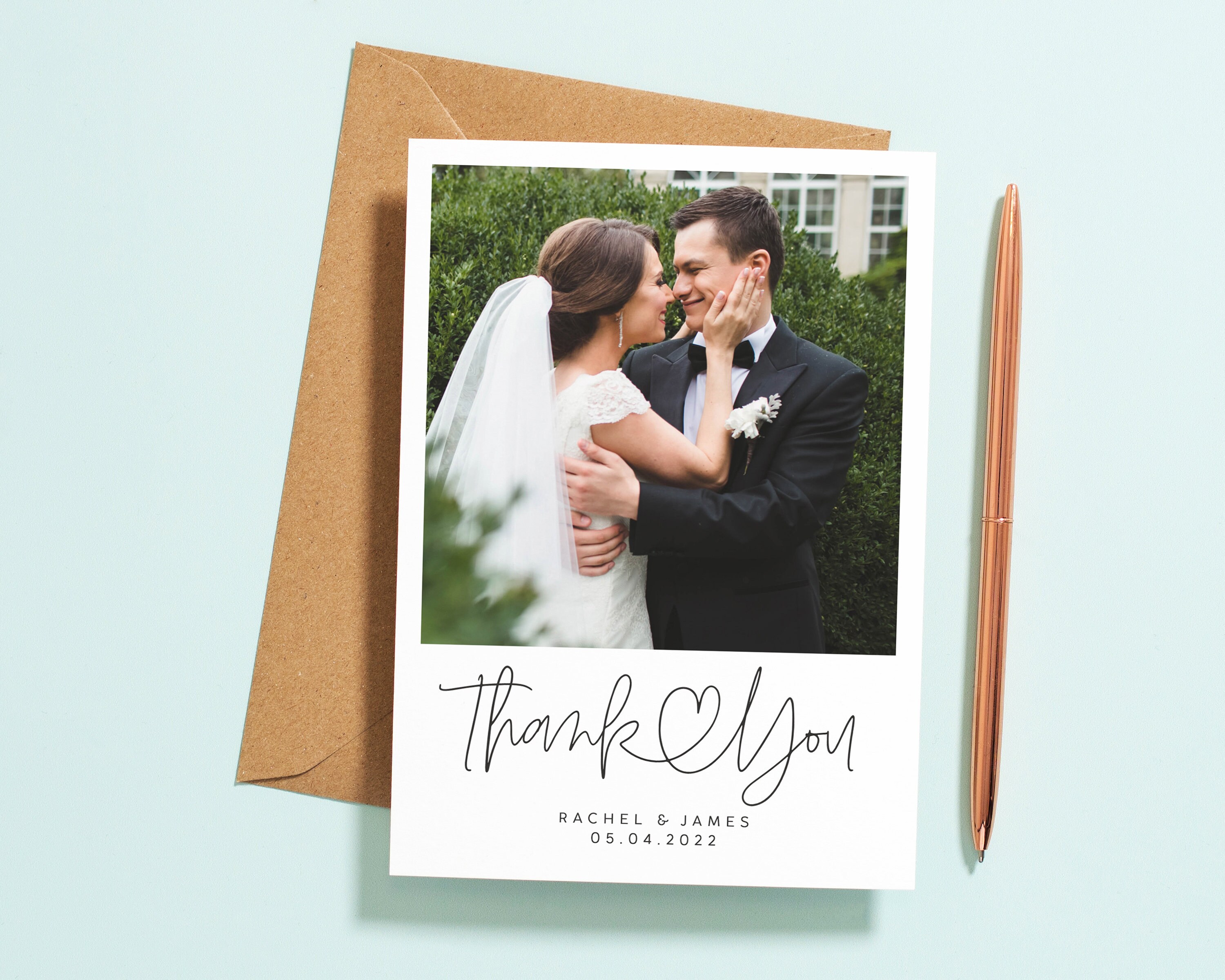 Wedding Thank You Card With Photo Wedding Photo Thank You | Etsy UK