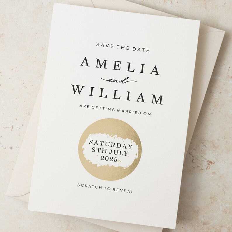 Save the Date Cards, Minimal Save the Dates with Envelopes, Modern Save the Date Scratch Card Reveal Date, Scratch Wedding Announcement image 4