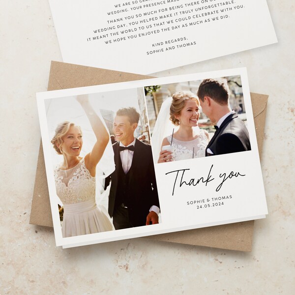 Thank You Cards, Wedding Thank You Cards with Photos, Folded Photo Thank You Card, Simple Wedding Thank You Cards, Wedding Thank You Card