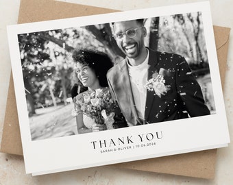 Personalised Wedding Thank You Cards with Envelopes, Folded Photo Thank You Card, Modern Wedding Thank You card with Printed Message Inside