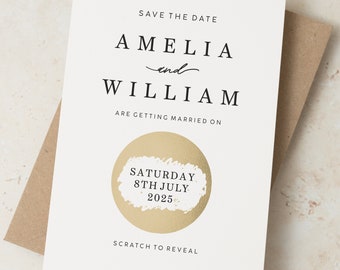 Save the Date Cards, Minimal Save the Dates with Envelopes, Modern Save the Date Scratch Card Reveal Date, Scratch Wedding Announcement