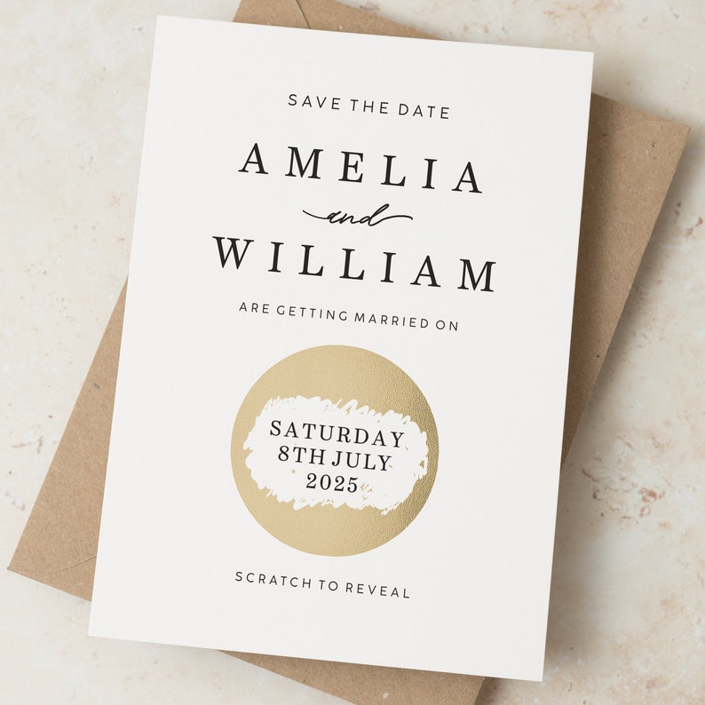 Save the Date Cards, Minimal Save the Dates with Envelopes, Modern Save the Date Scratch Card Reveal Date, Scratch Wedding Announcement image 1