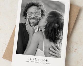 Personalised Photo Wedding Thank You Cards, Wedding Thank You Card Multipack, Minimalist Wedding Photo Thank You Card with Envelopes