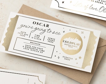 Personalised Gold Foil Scratch Gift Voucher, Gold Foil Scratch Ticket, Christmas Gift, Scratch Reveal Gift Experience Ticket for Any Event