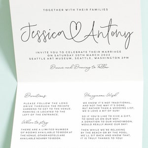 Modern Wedding Invitation Trifold, Simple Script Concertina Wedding Invitation or Reception Invites with Envelopes, RSVP, Guest Info 114 image 2