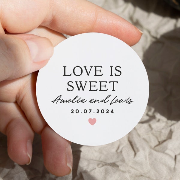 Autocollant Love is Sweet, Autocollants personnalisés de cadeau de mariage, Autocollants pour sac de fête de mariage, Autocollants pour sac de bonbons, L'amour est un cadeau de bonbons sucré