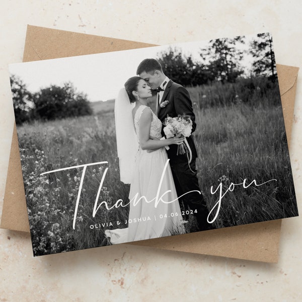 Photo Thank You Cards, Postcard Wedding Thank You Card With Envelopes, Simple Wedding Thank You Card, Vintage Thank You Cards, Wedding Card