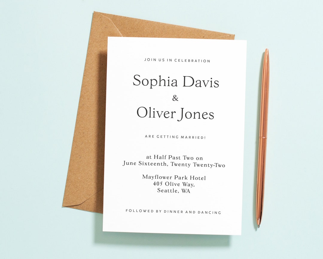 Simple Wedding Invitation Stylish Wedding Invites Custom - Etsy UK