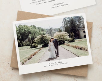 Tarjetas de agradecimiento de boda con foto, tarjetas de agradecimiento de doble cara con mensaje, postal de foto personalizada con sobres, boda de agradecimiento