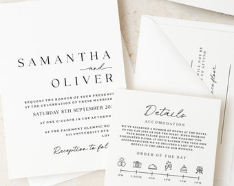 Simple Vellum Wedding Invitation Set, Personalised Elegant Wedding Invitations on Textured Card with Bellyband, RSVP, Wax Seal & Vellum Wrap