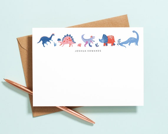 Dinosaur Personalised Kids Stationery Set, Dinosaur Gifts for Children,  T-rex Stationery, Children's Stationery, Thank You Note Cards 