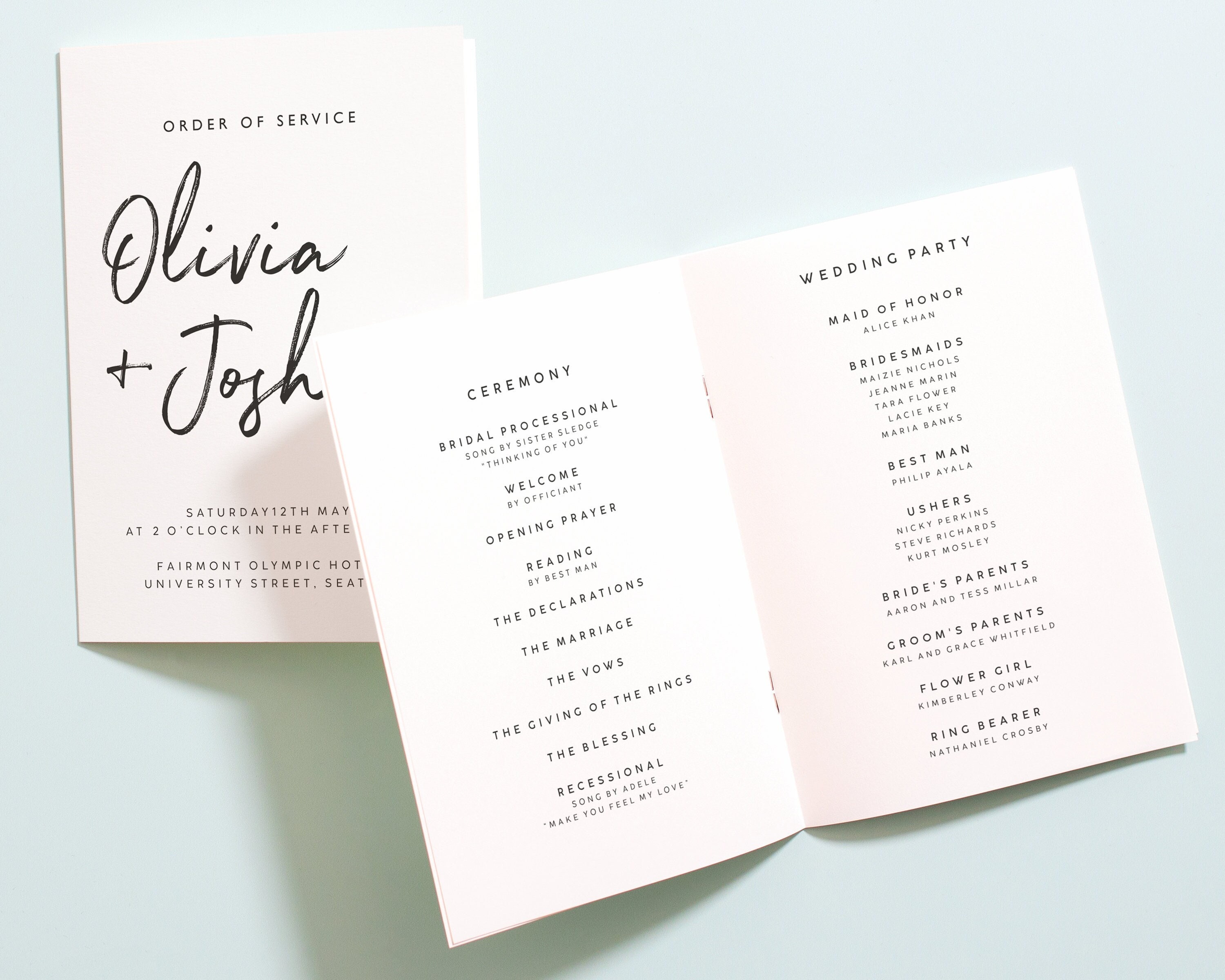 Simple Wedding Order of Service, Modern Order of Service