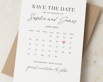 Tarjetas modernas para guardar la fecha, anuncios para guardar la fecha, tarjetas elegantes de anuncio de boda, invitaciones de boda para guardar nuestra fecha con calendario