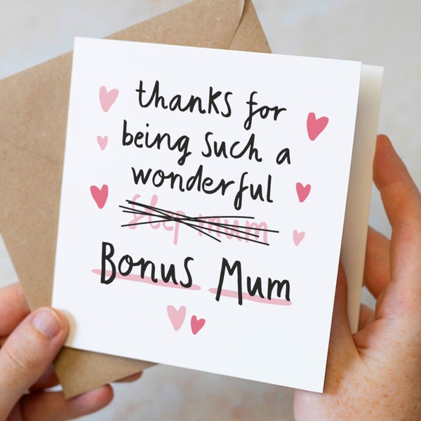 Bonus Mum Mothers Day Card, Funny Step Mum Mothers Day Card, Step Mum Birthday Card, Step Mum Thank You Card For Her, Step-Mum Card