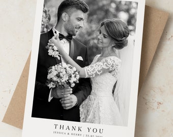Cartes de remerciement de mariage avec photo personnalisée, Cartes de remerciement de mariage photo pliées avec enveloppes, Cartes de remerciement personnalisées avec photo